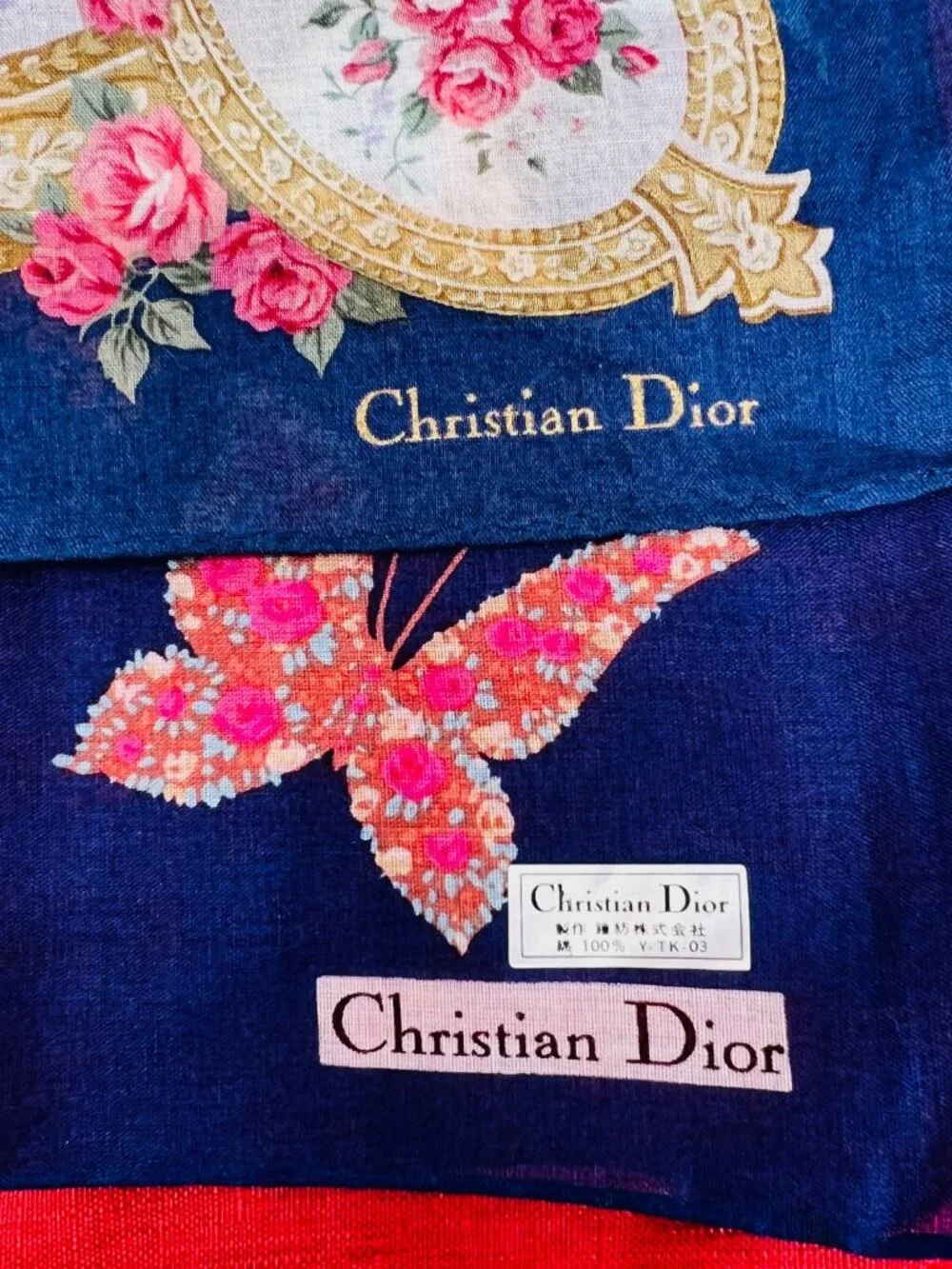 2)  New -  Christian Dior  cotton made 19  Mini scarf/Neck-kerchief blue pink(20